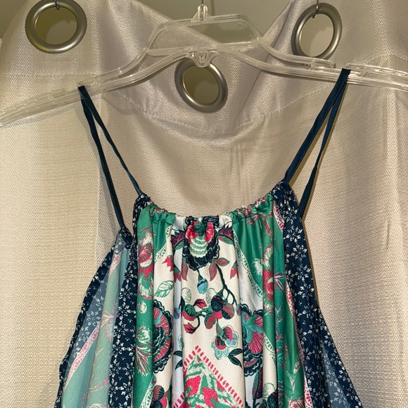 Floral Green and Blue Women's Blouse - Picture 2 of 4